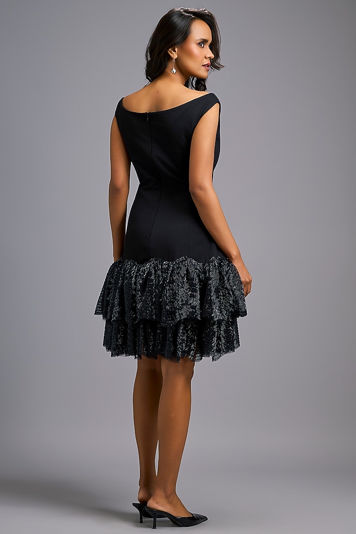 Black Roma Ruffled Off-Shoulder Vacation Dress by Deepika Arora at Pernia's Pop Up Shop