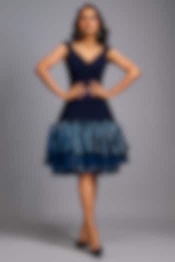 Navy Blue Roma Ruffled Off-Shoulder Vacation Dress by Deepika Arora at Pernia's Pop Up Shop