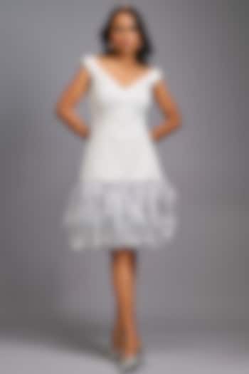 White Roma Ruffled Off-Shoulder Vacation Dress by Deepika Arora at Pernia's Pop Up Shop