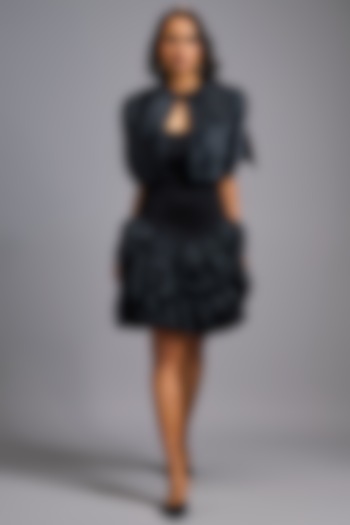 Black Roma Embroidered Vacation Dress With Cape by Deepika Arora at Pernia's Pop Up Shop