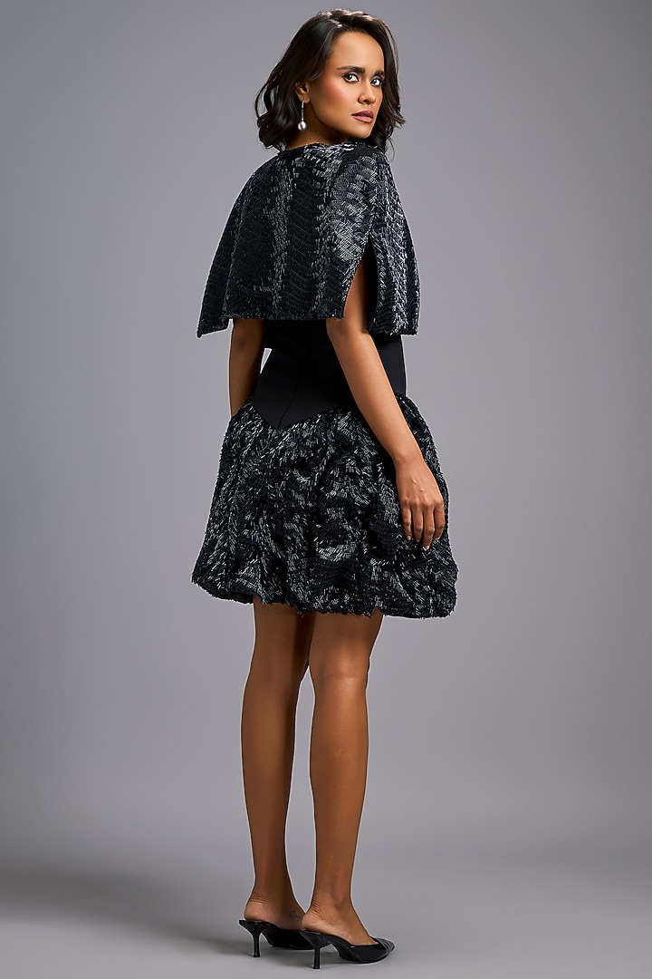 Black Roma Embroidered Vacation Dress With Cape by Deepika Arora at Pernia's Pop Up Shop