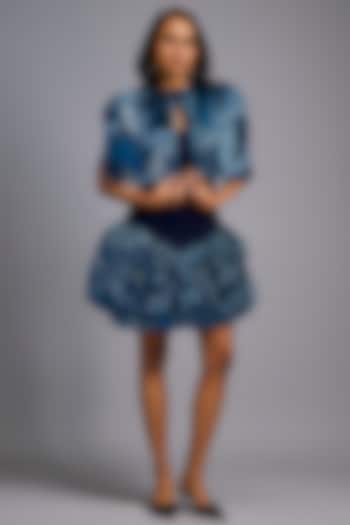 Navy Blue Roma Embroidered Vacation Dress With Cape by Deepika Arora at Pernia's Pop Up Shop