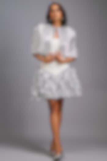 White Roma Embroidered Vacation Dress With Cape by Deepika Arora at Pernia's Pop Up Shop