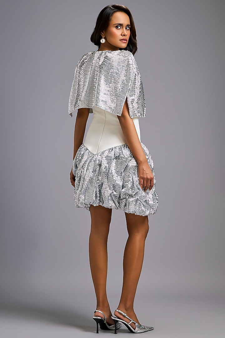 White Roma Embroidered Vacation Dress With Cape by Deepika Arora at Pernia's Pop Up Shop