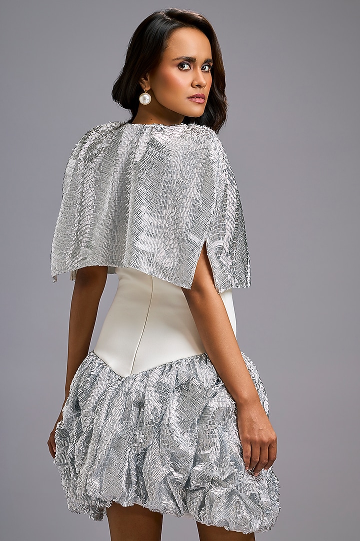White Roma Embroidered Vacation Dress With Cape by Deepika Arora at Pernia's Pop Up Shop