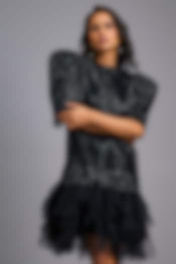 Black Roma & Tulle Ruffled Vacation Dress by Deepika Arora at Pernia's Pop Up Shop