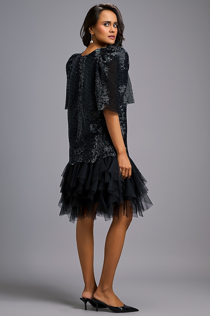 Black Roma & Tulle Ruffled Vacation Dress by Deepika Arora at Pernia's Pop Up Shop