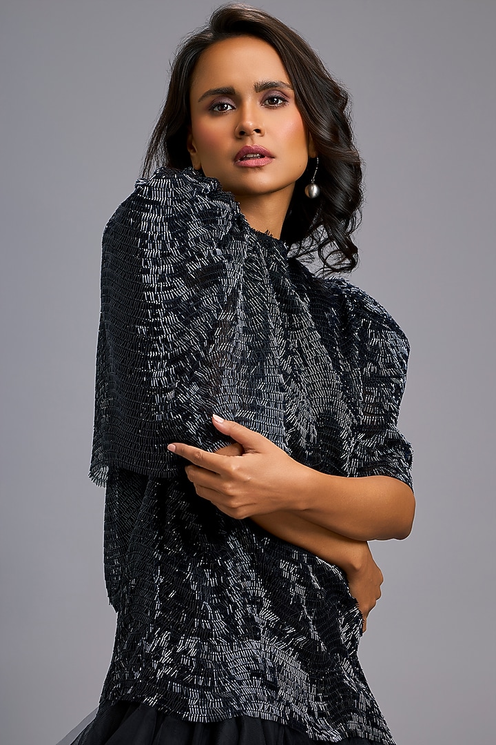 Black Roma & Tulle Ruffled Vacation Dress by Deepika Arora at Pernia's Pop Up Shop