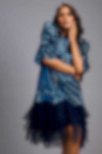 Navy Blue Roma & Tulle Ruffled Vacation Dress by Deepika Arora at Pernia's Pop Up Shop