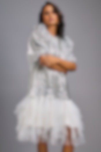 White Roma & Tulle Ruffled Vacation Dress by Deepika Arora at Pernia's Pop Up Shop