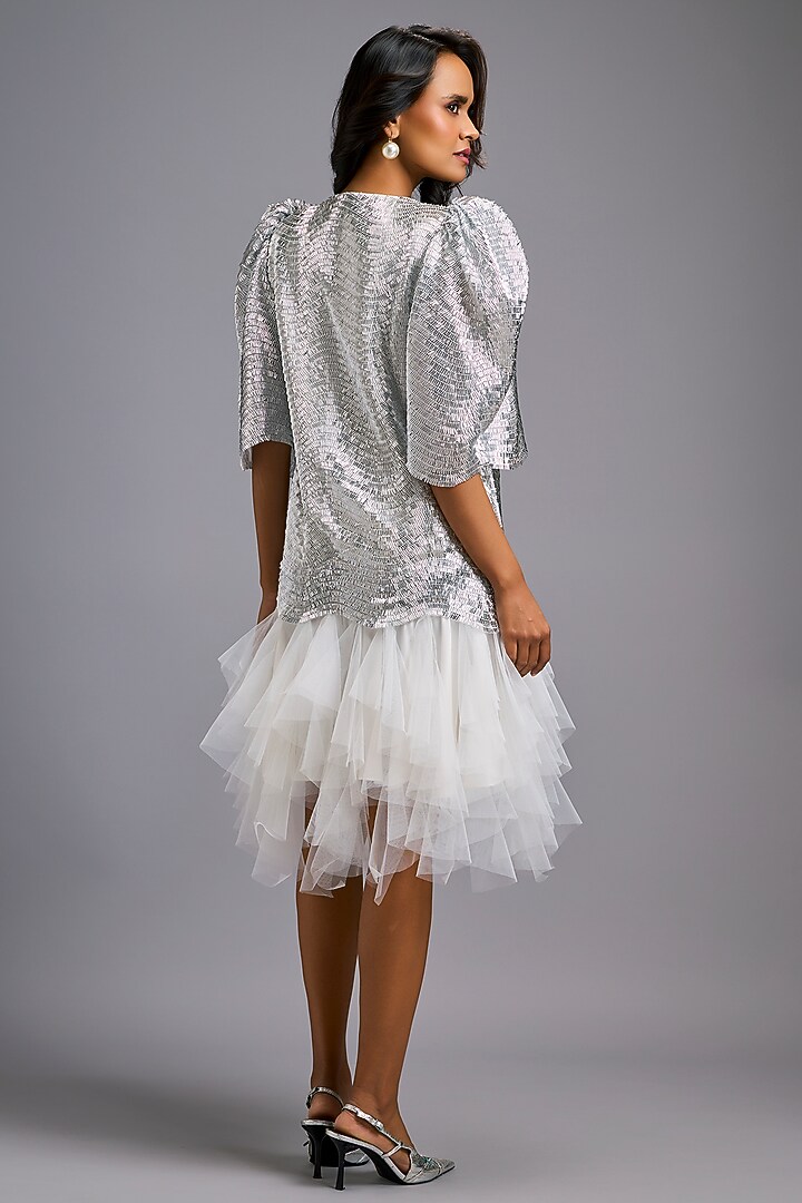 White Roma & Tulle Ruffled Vacation Dress by Deepika Arora at Pernia's Pop Up Shop
