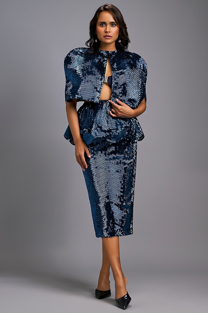 Navy Blue Roma Co-Ord Set by Deepika Arora at Pernia's Pop Up Shop