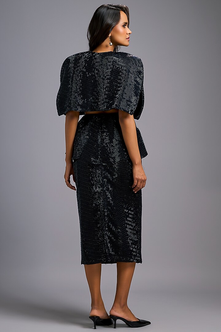Black Roma Embroidered Midi Skirt by Deepika Arora at Pernia's Pop Up Shop