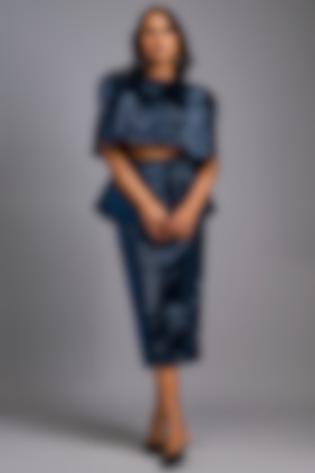 Navy Blue Roma Embroidered Midi Skirt by Deepika Arora at Pernia's Pop Up Shop