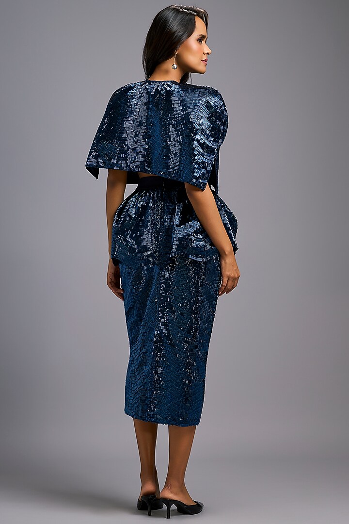 Navy Blue Roma Embroidered Midi Skirt by Deepika Arora at Pernia's Pop Up Shop