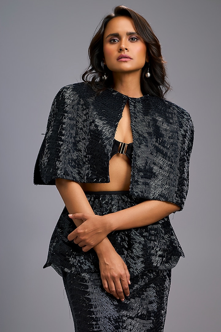 Black Roma Structured Cape by Deepika Arora at Pernia's Pop Up Shop
