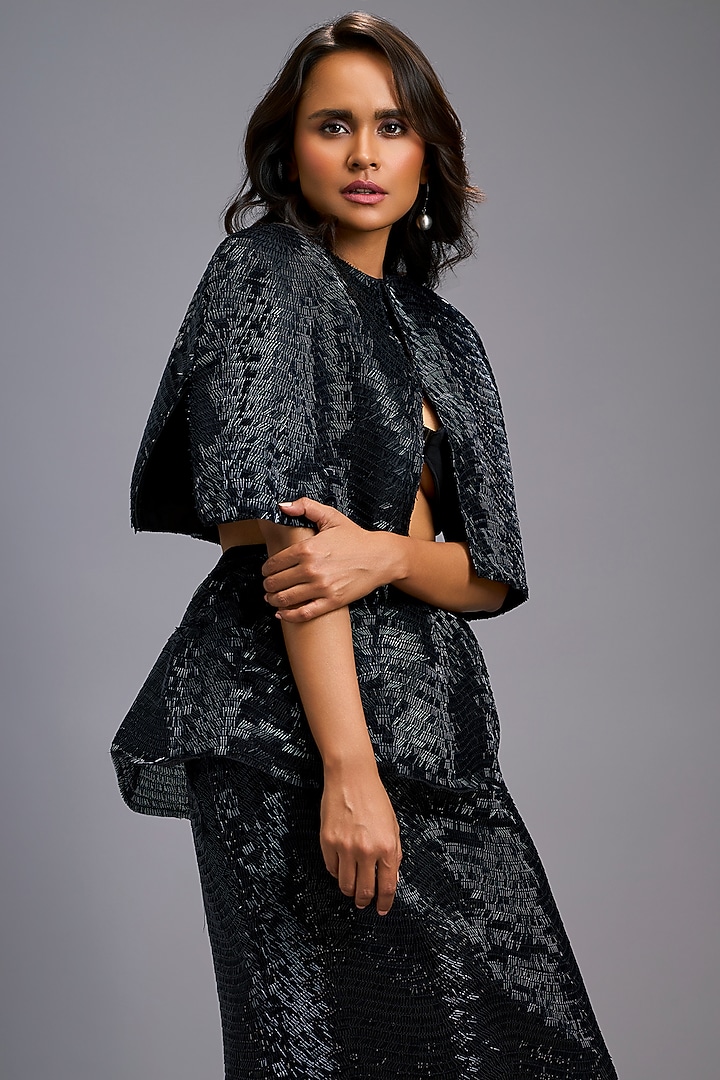 Black Roma Structured Cape by Deepika Arora at Pernia's Pop Up Shop