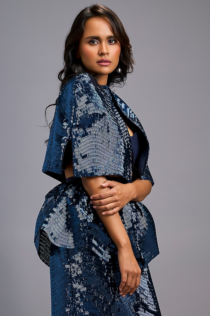 Navy Blue Roma Structured Cape by Deepika Arora at Pernia's Pop Up Shop