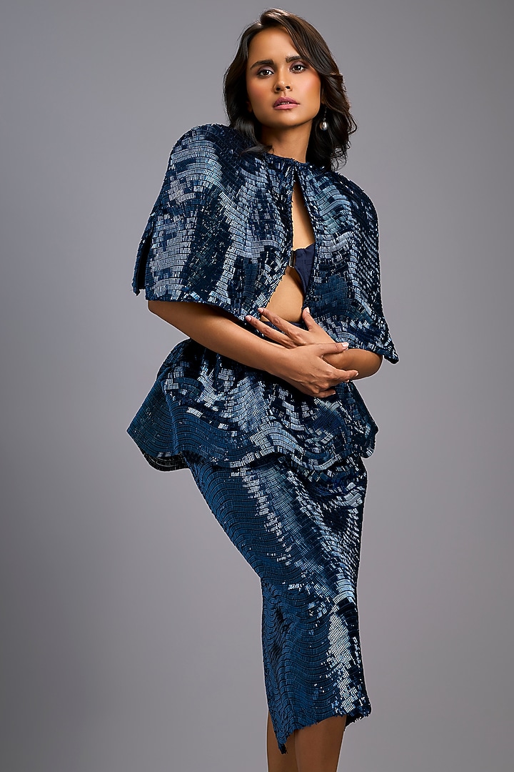 Navy Blue Roma Structured Cape by Deepika Arora at Pernia's Pop Up Shop