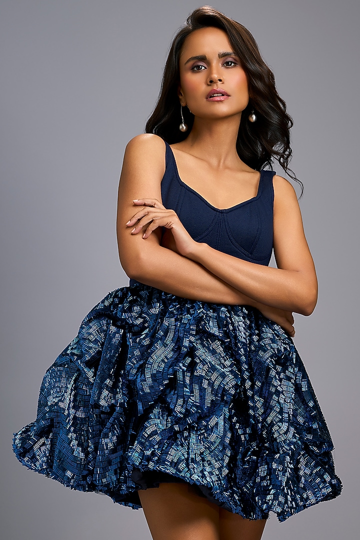 Navy Blue Roma Mini Vacation Dress by Deepika Arora at Pernia's Pop Up Shop