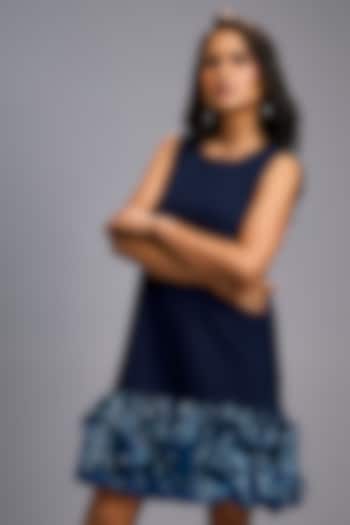 Navy Blue Roma Ruffled Mini Vacation Dress by Deepika Arora at Pernia's Pop Up Shop