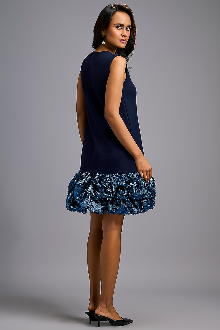 Navy Blue Roma Ruffled Mini Vacation Dress by Deepika Arora at Pernia's Pop Up Shop
