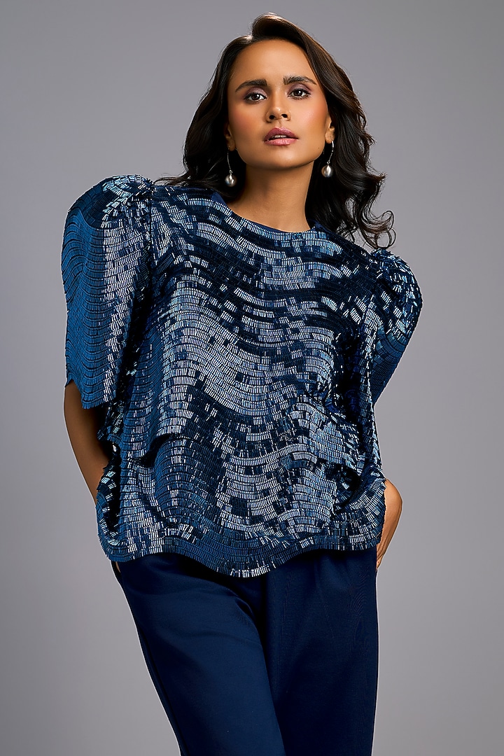 Navy Blue Roma Co-Ord Set by Deepika Arora at Pernia's Pop Up Shop