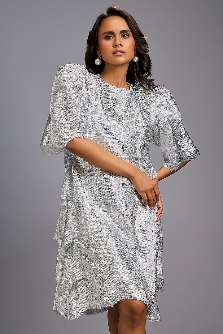 White Roma Textured Vacation Dress by Deepika Arora at Pernia's Pop Up Shop