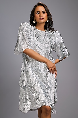 White Roma Textured Dress by Deepika Arora