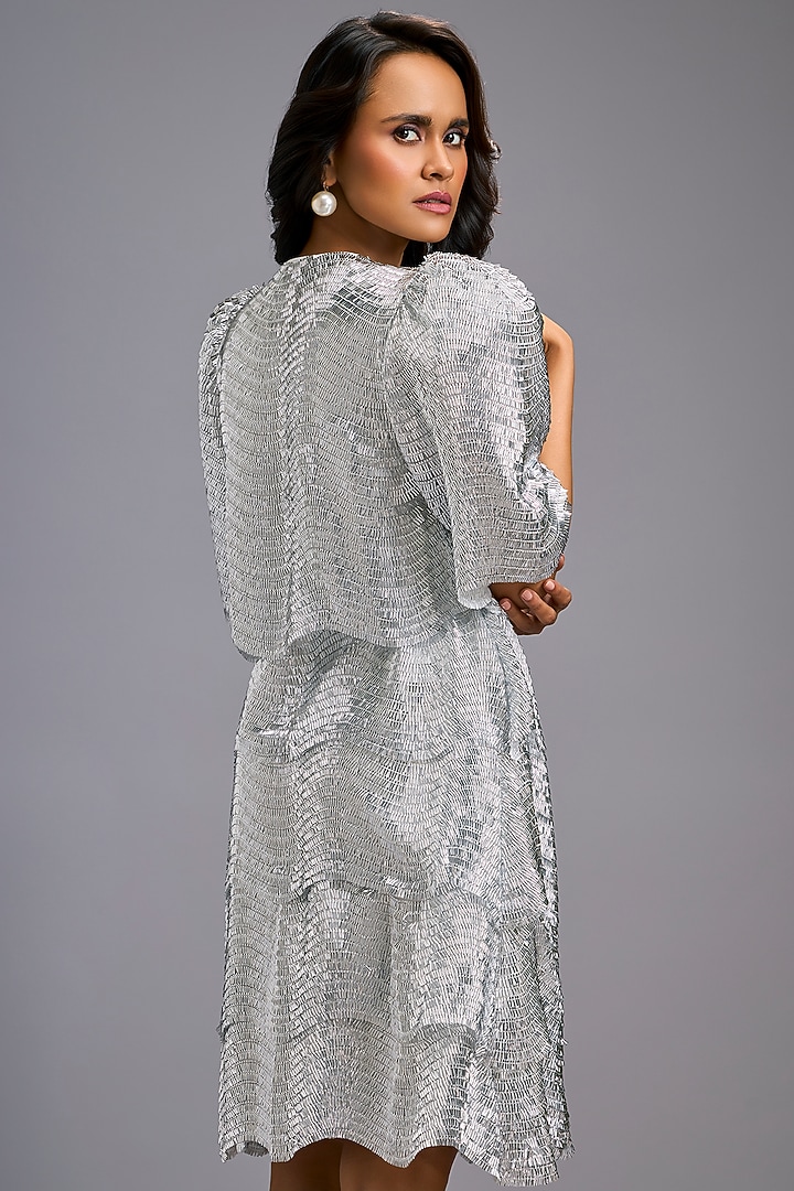 White Roma Textured Vacation Dress by Deepika Arora at Pernia's Pop Up Shop