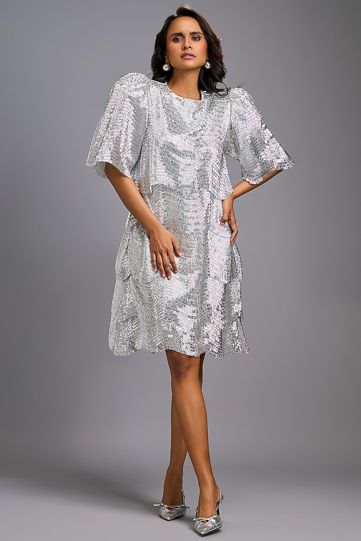 White Roma Textured Vacation Dress by Deepika Arora at Pernia's Pop Up Shop