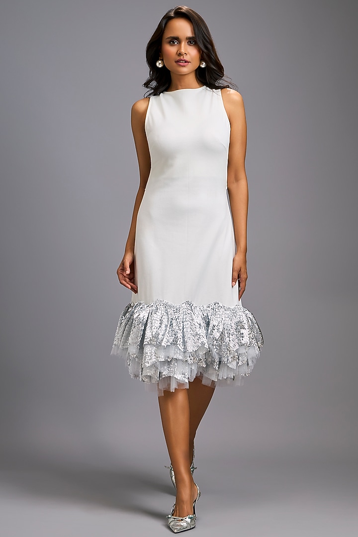 White Roma Ruffled Midi Vacation Dress by Deepika Arora at Pernia's Pop Up Shop