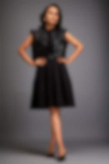 Black Ponte Roma & Net Floral Embroidered Jacket Vacation Dress by Deepika Arora at Pernia's Pop Up Shop