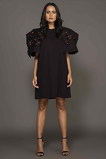 Black Roma Embroidered Shift Summer Dress by Deepika Arora at Pernia's Pop Up Shop