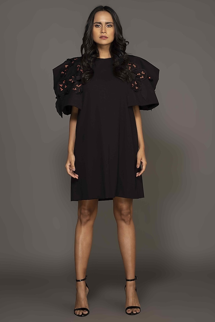Black Roma Embroidered Shift Dress by Deepika Arora