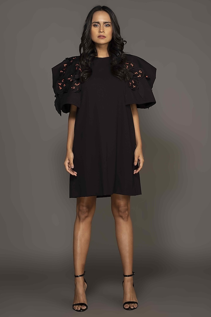 Black Roma Embroidered Shift Dress by Deepika Arora at Pernia's Pop Up Shop