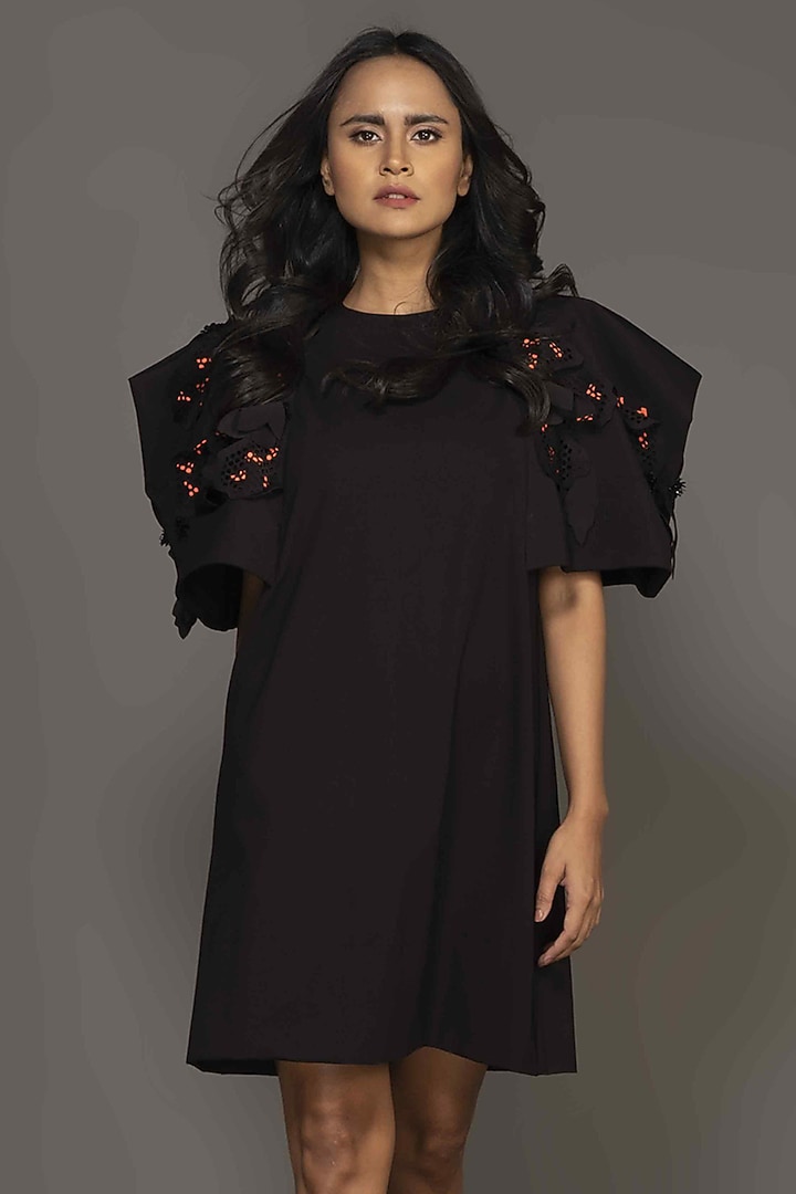 Black Roma Embroidered Shift Summer Dress by Deepika Arora at Pernia's Pop Up Shop