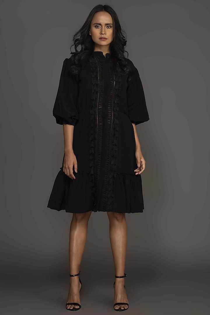 Black Embroidered A-line Dress by Deepika Arora