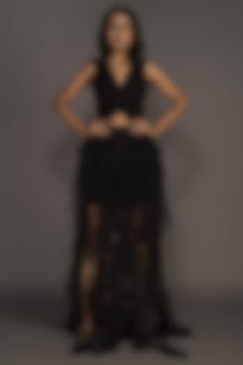 Black Net Ruffled Dress by Deepika Arora