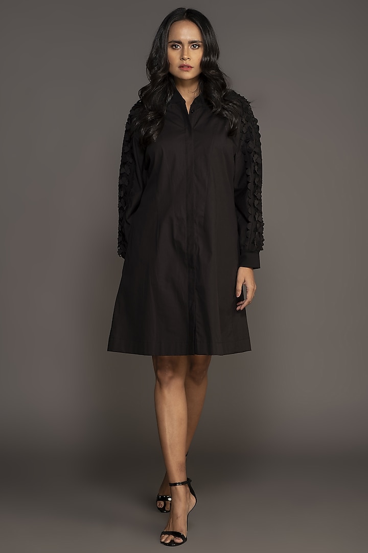 Black Cotton A-Line Dress by Deepika Arora