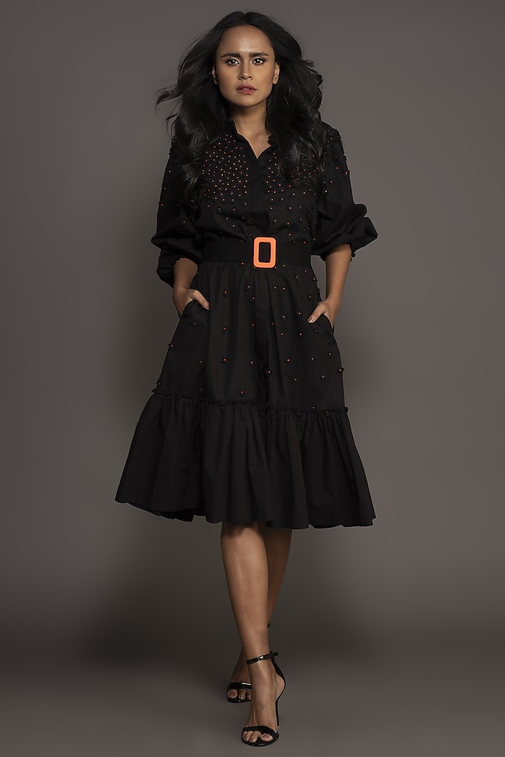 Black Embroidered Shirt Dress by Deepika Arora