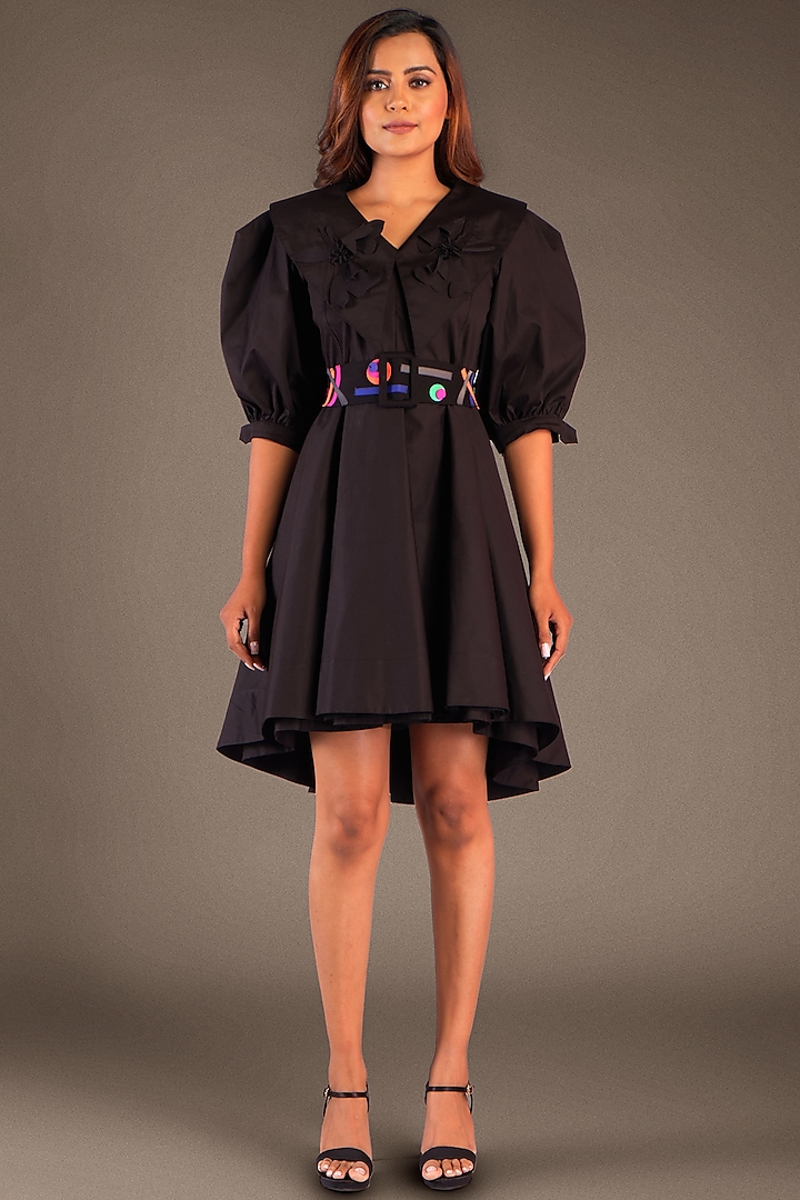Black A-Line Embroidered Dress by Deepika Arora