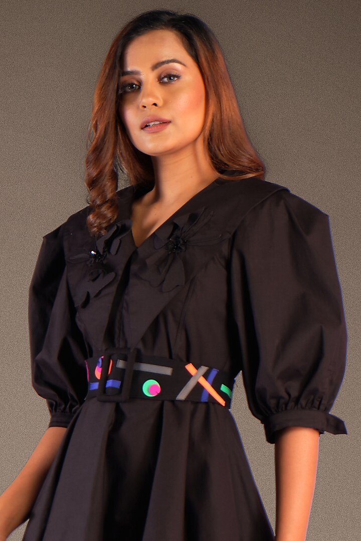 Black A-Line Embroidered Summer Dress by Deepika Arora at Pernia's Pop Up Shop
