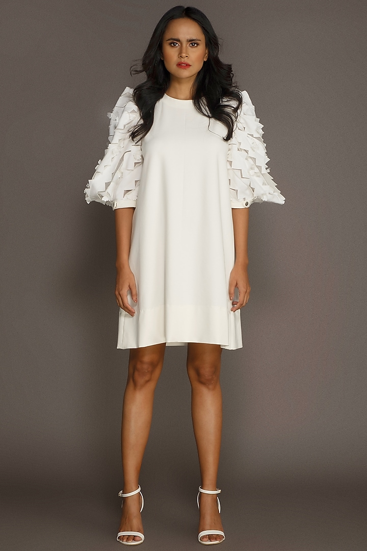 White Embroidered Dress by Deepika Arora