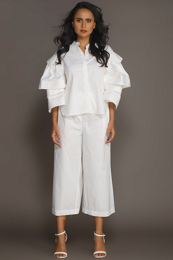 White Cotton Pant Set by Deepika Arora