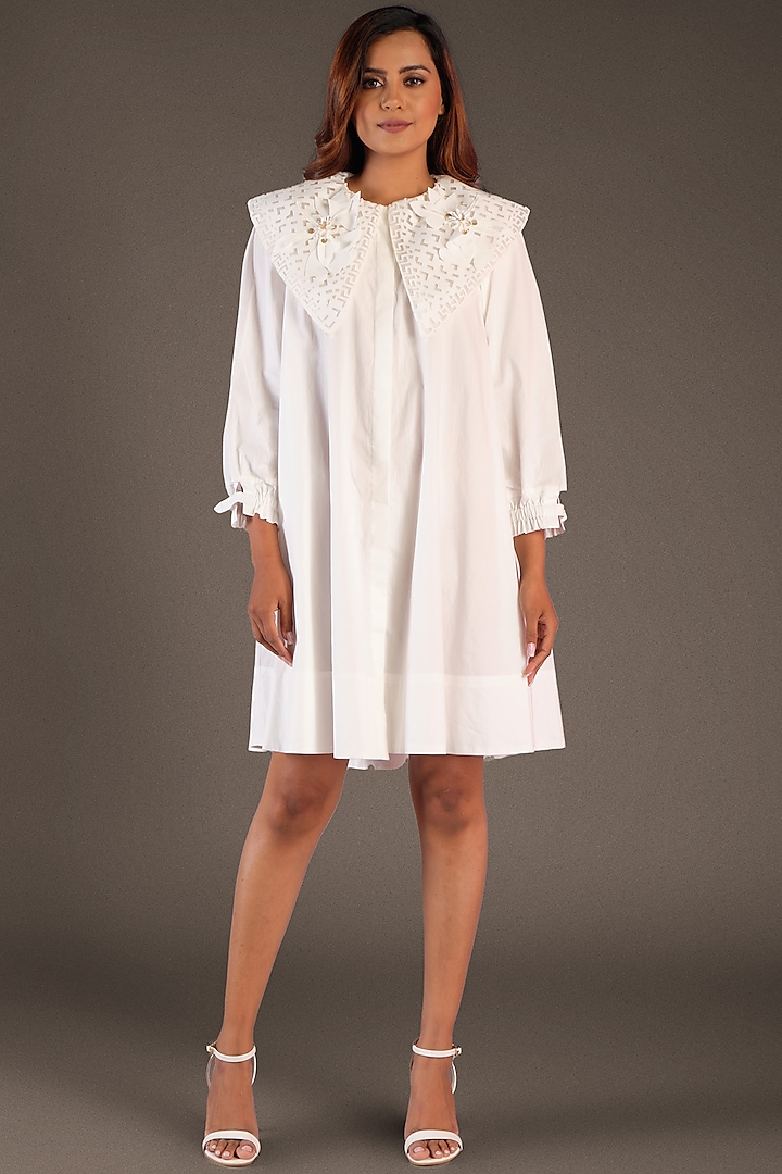White A-Line Dress In Cotton by Deepika Arora