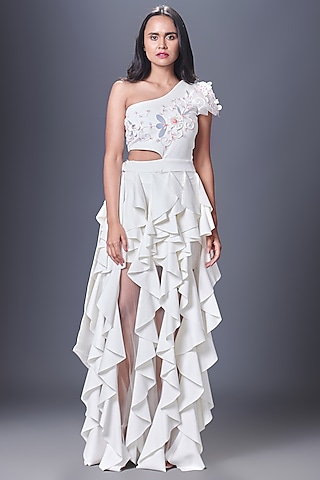 Buy Ruffle And Ruffle White Dress for Women Online in India