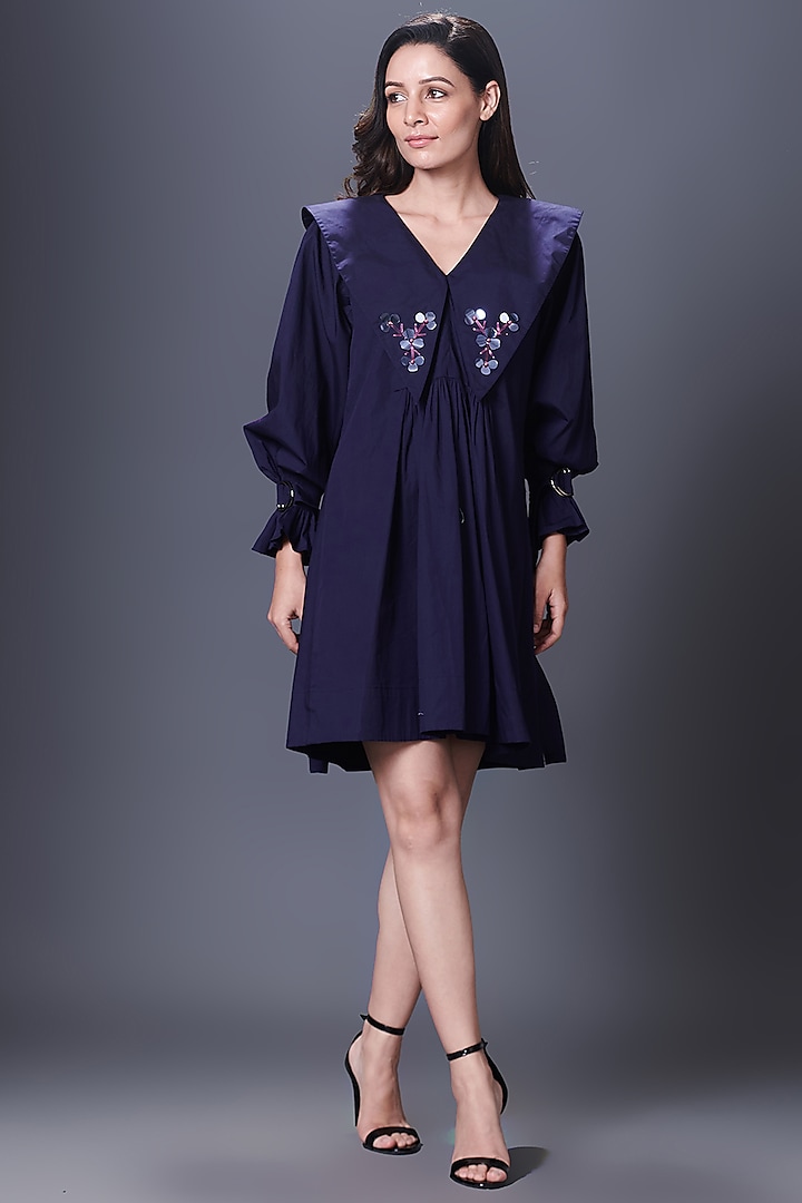 Purple Cotton Hand Embroidered Dress by Deepika Arora at Pernia's Pop Up Shop