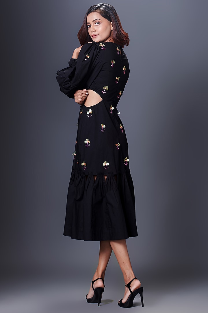 Black Cotton Hand Embroidered Cut-Out Summer Dress by Deepika Arora at Pernia's Pop Up Shop