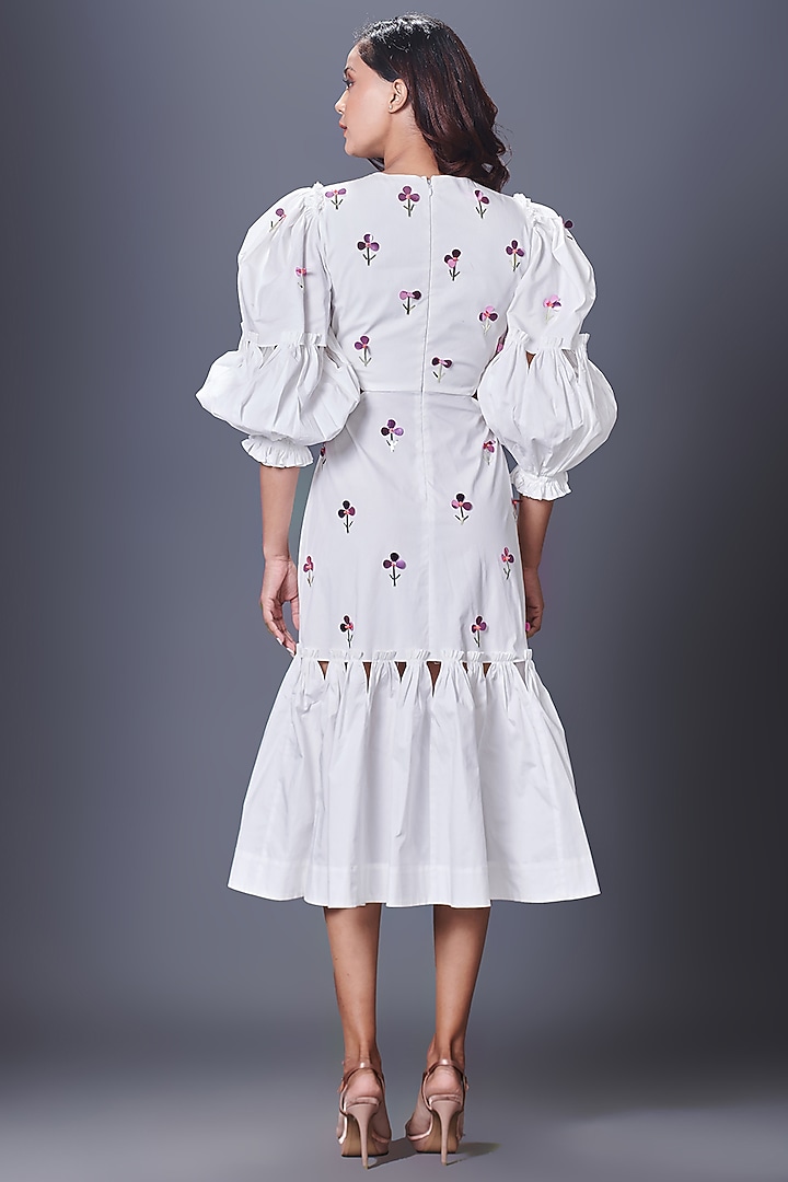 White Cotton Hand Embroidered Cut-Out Summer Dress by Deepika Arora at Pernia's Pop Up Shop